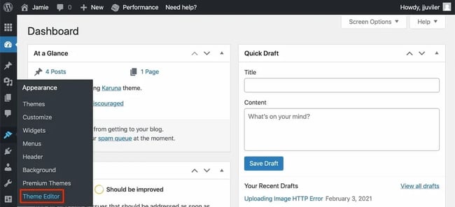 what is a wordpress theme: this shows the wordpress theme editor